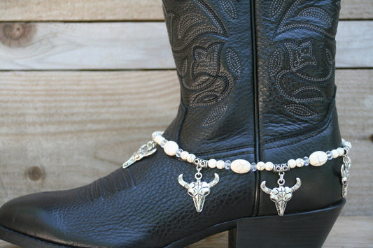Boot Candy SouthWestern Skulls in White   608153  Boot Jewelry-Boot Bling-Boot Bracelet-Boot Accessories