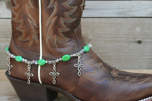 Boot Candy Green Ovals with Oval Design Crosses   608159  Boot Jewelry-Boot Bling-Boot Bracelet-Boot Accessories