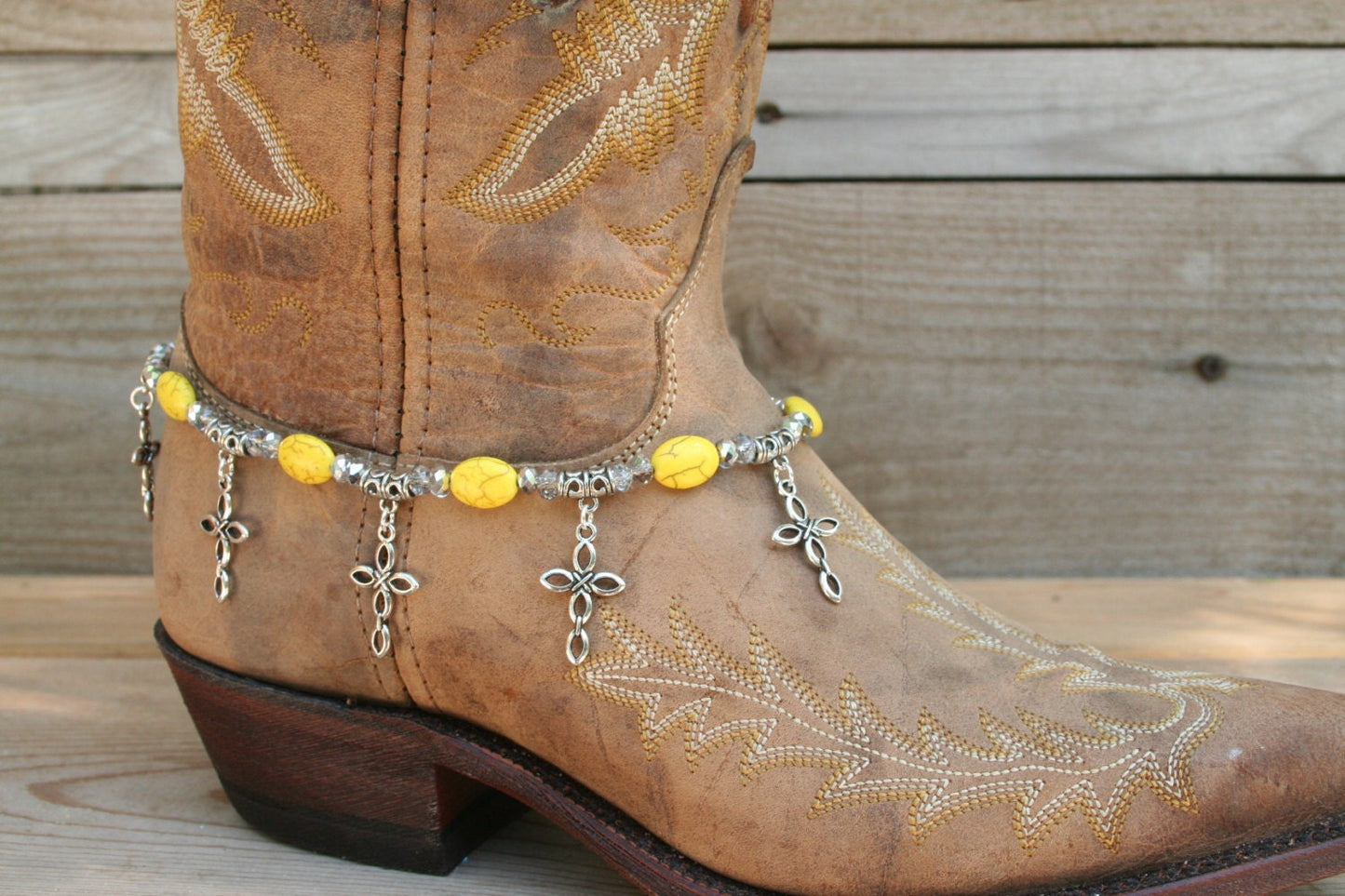 Boot Candy Yellow Ovals with Oval Design Crosses 608160 Boot Jewelry-Boot Bling-Boot Bracelet-Boot Accessories