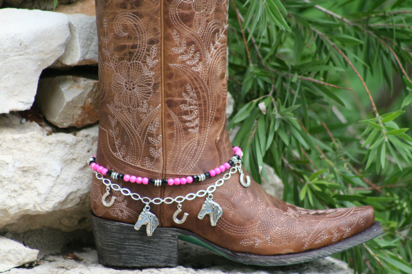 Boot Candy Pink Lucky Horses and Horse Shoes 608162 Boot Jewelry-Boot Bling-Boot Bracelet-Boot Accessories