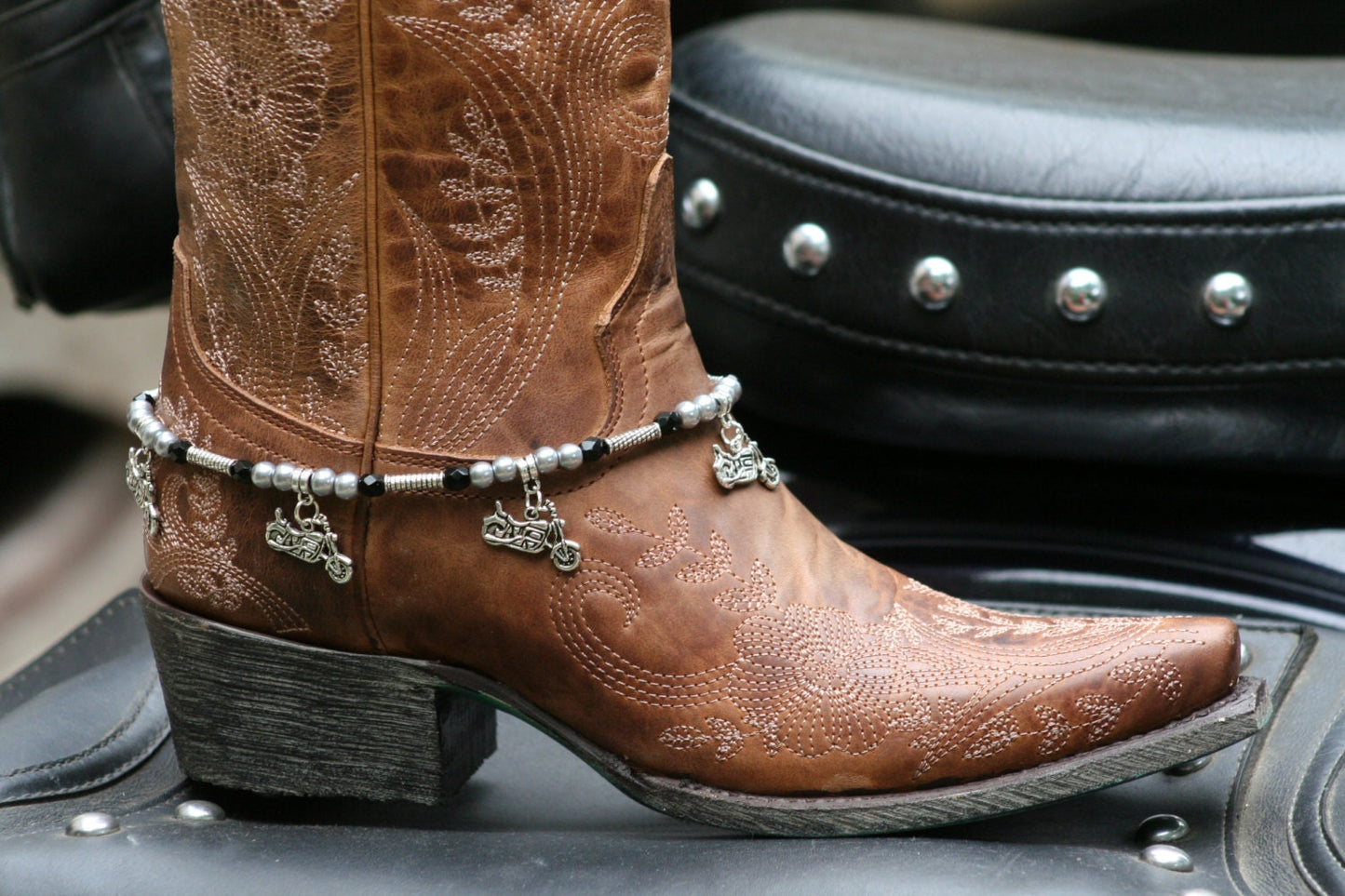 Boot Candy Biker, Gun Metal and Black Crystals with Cruisers 608163 Boot Jewelry-Boot Bling-Boot Bracelet-Boot Accessories