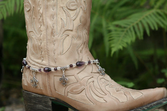 Boot Candy Violet Crystals with Fleur De Lis Design   608164  Boot Jewelry-Boot Bling-Boot Bracelet-Boot Accessories