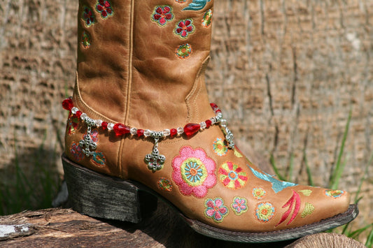 Boot Candy Red Crystals with Fleur De Lis Design   608165  Boot Jewelry-Boot Bling-Boot Bracelet-Boot Accessories