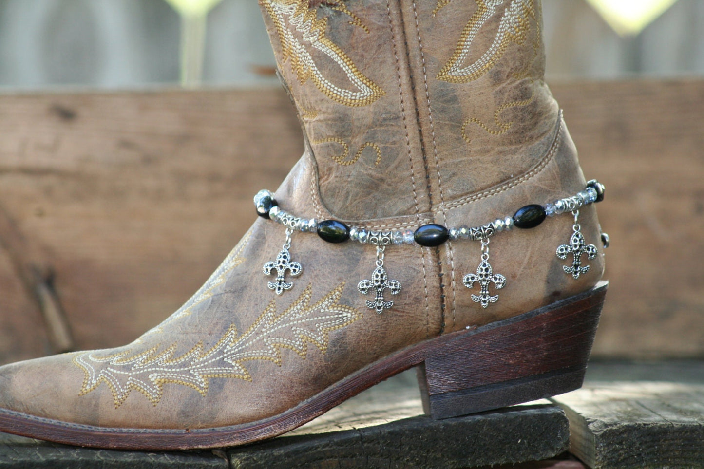 Boot Candy Black Ovals with Fleur De Lis Design 608182 Boot Jewelry-Boot Bling-Boot Bracelet-Boot Accessories