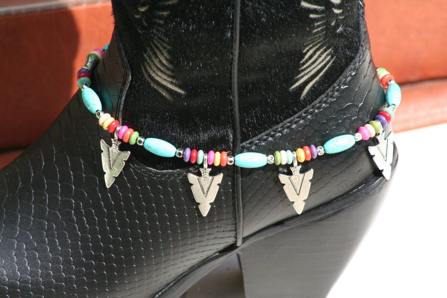 Boot Candy Aztec Influenced Turquoise Beads and Silver Plated Arrow Points. 608