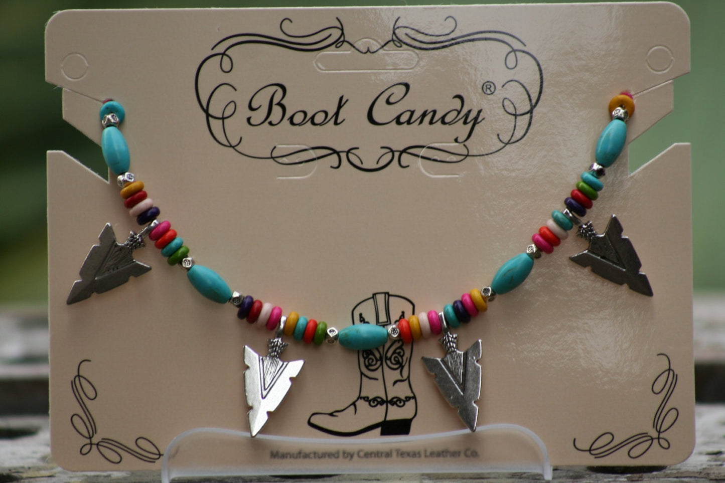 Boot Candy Aztec Influenced Turquoise Beads and Silver Plated Arrow Points. 608