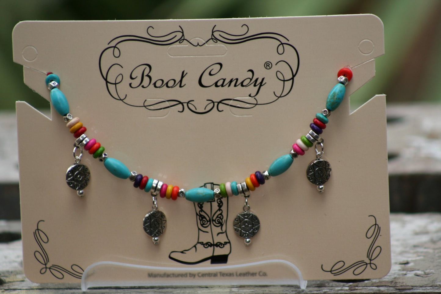 Boot Candy Aztec Inflienced Design Turquoise Beads with Medallions and Multi Colored Accents.