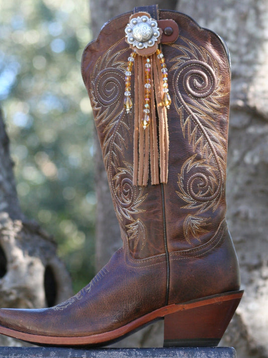 Boot Candy Toppers   Amber Crystals and Fringe