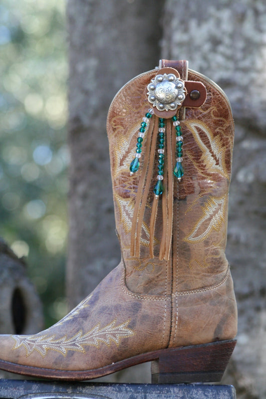 Boot Candy Toppers    Emerald Green Crystals and Fringe