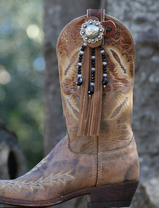 Boot Candy Toppers    Black Crystals and Fringe