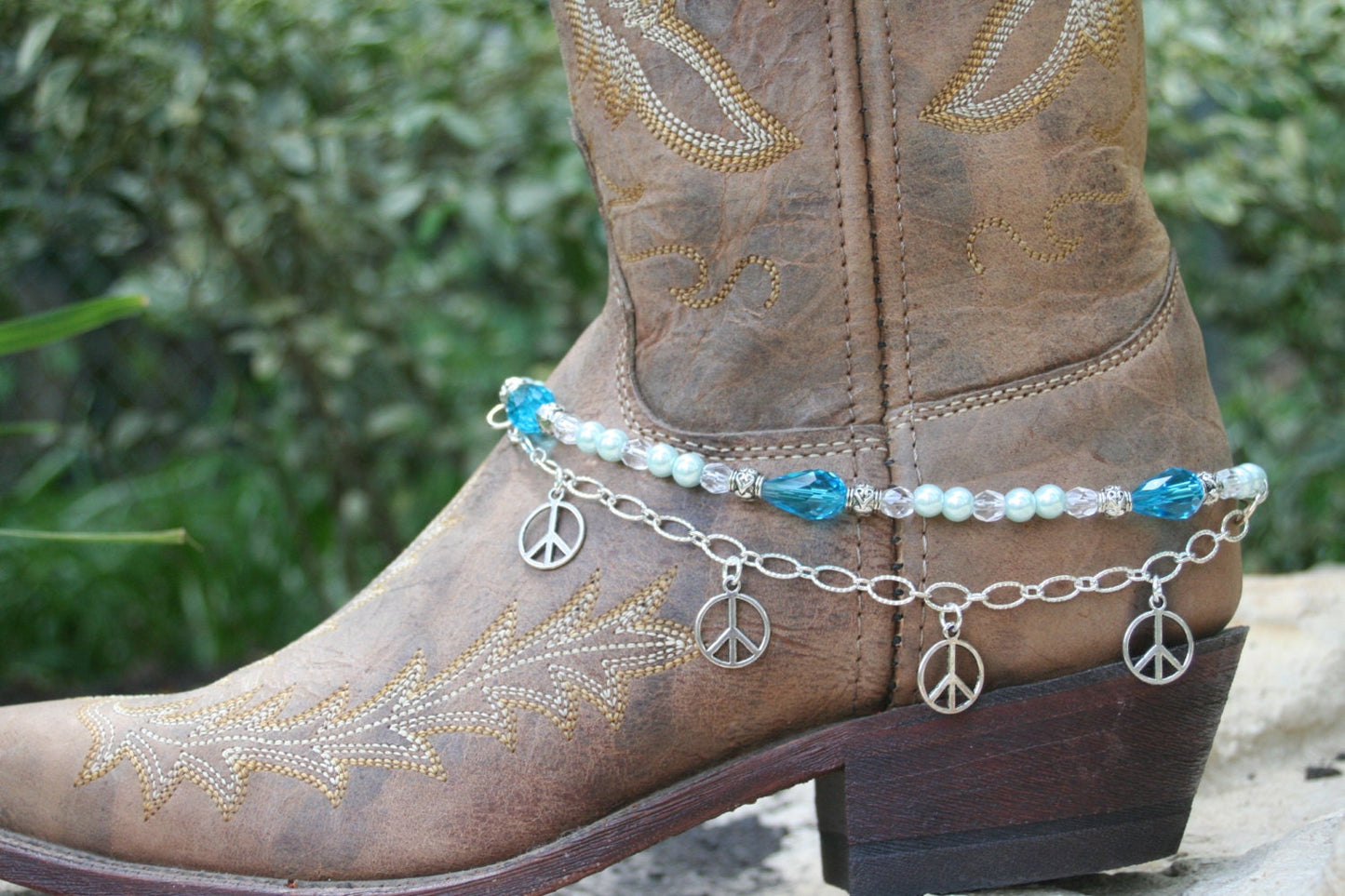 Boot Candy Sapphire Pearls and Peace with Chain  608129  Boot Jewelry-Boot Bling-Boot Bracelet-Boot Accessories
