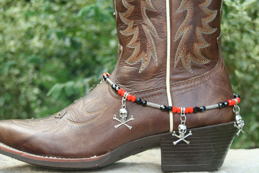 Boot Candy Biker  Orange and Black with Skull & Cross Bones  608142  Boot Jewelry-Boot Bling-Boot Bracelet-Boot Accessories