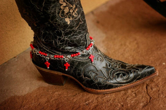 Boot Candy Naturals, Red Crosses with Chain  608134   Boot Jewelry-Boot Bling-Boot Bracelet-Boot Accessories