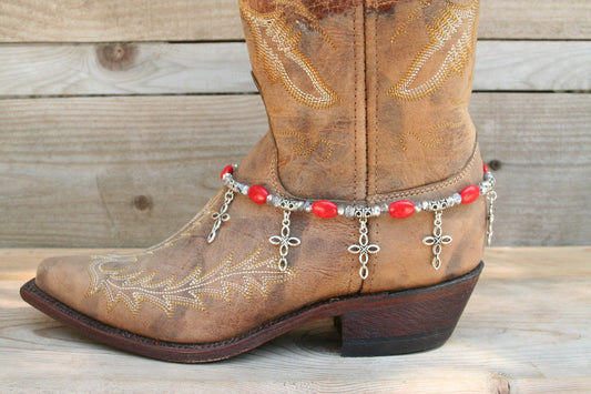 Boot Candy Red Ovals with Oval Design Crosses   608144  Boot Jewelry-Boot Bling-Boot Bracelet-Boot Accessories