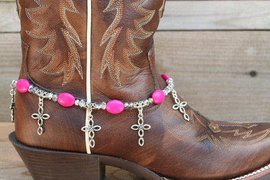 Boot Candy Pink Ovals with Oval Design Crosses   608146  Boot Jewelry-Boot Bling-Boot Bracelet-Boot Accessories