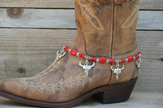 Boot Candy SouthWestern Skulls in Red   608152  Boot Jewelry-Boot Bling-Boot Bracelet-Boot Accessories