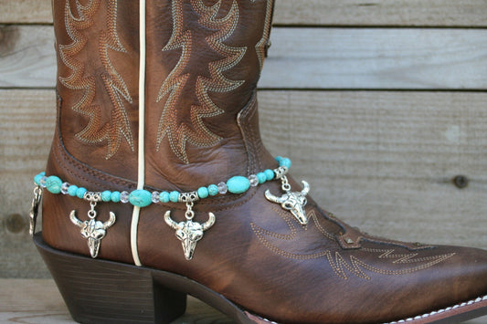 Boot Candy SouthWestern Skulls in Turquoise  608154  Boot Jewelry-Boot Bling-Boot Bracelet-Boot Accessories