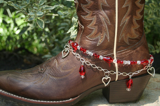 Boot Candy Red Crystals and Hearts with Chain   608155  Boot Jewelry-Boot Bling-Boot Bracelet-Boot Accessories