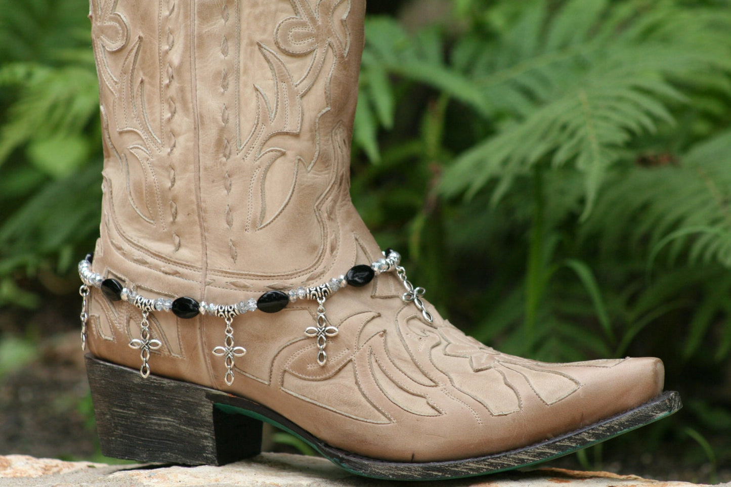 Boot Candy Black Ovals with Oval Design Crosses    608171  Boot Jewelry-Boot Bling-Boot Bracelet-Boot Accessories