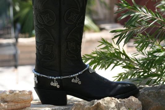 Boot Candy Biker, Gun Metal Pearls and Clear Crystals with Cruisers   608186  Boot Jewelry-Boot Bling-Boot Bracelet-Boot Accessories