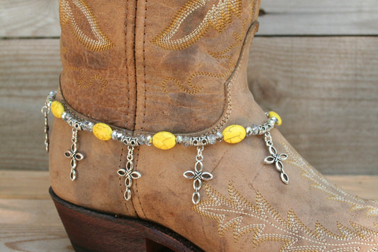 Boot Candy Yellow Ovals with Oval Design Crosses   608160  Boot Jewelry-Boot Bling-Boot Bracelet-Boot Accessories