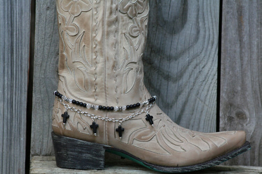 Boot Candy Naturals, Black Crosses with Chain   608170  Boot Jewelry-Boot Bling-Boot Bracelet-Boot Accessories