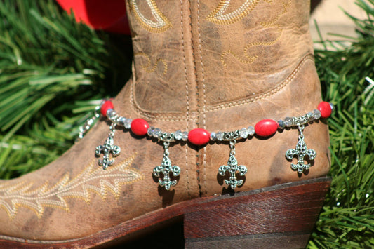 Boot Candy Red Ovals with Fleur De Lis Design   608185 Boot Jewelry-Boot Bling-Boot Bracelet-Boot Accessories