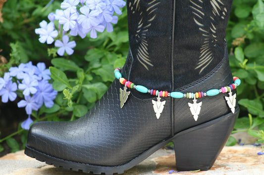 Boot Candy Aztec Influenced Turquoise Beads and Silver Plated Arrow Points.  608